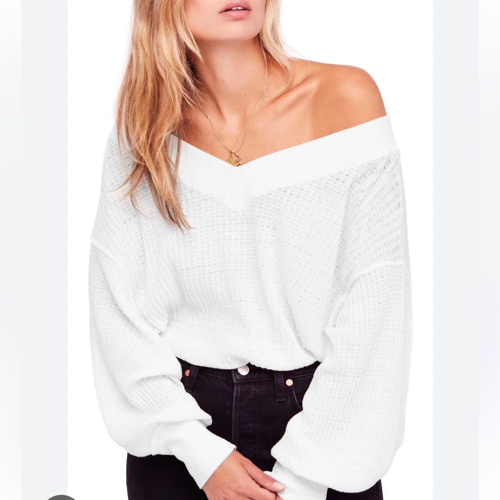 Free People Vneck Front And Back Sheer White Long Sleeve Blouse Xs